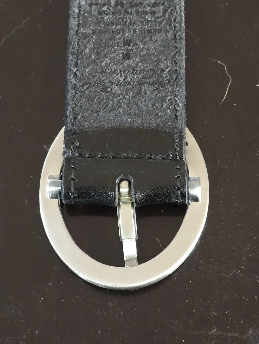 Black Leather Belt with Decorative Oval Buckle